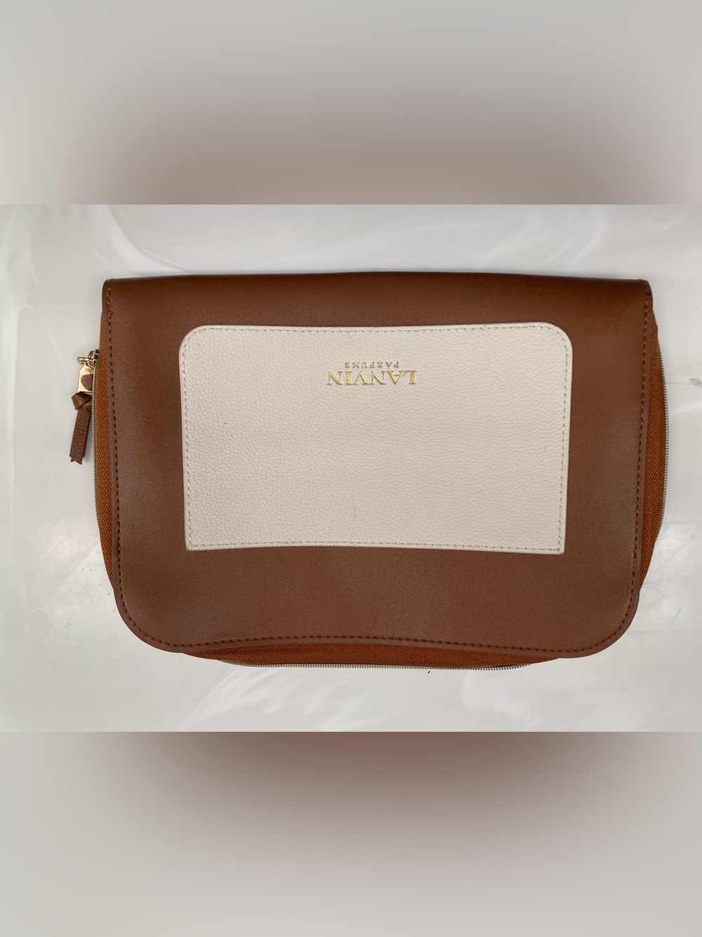 Lanvin Brown & Cream Leather Pouch w/Gold Logo
